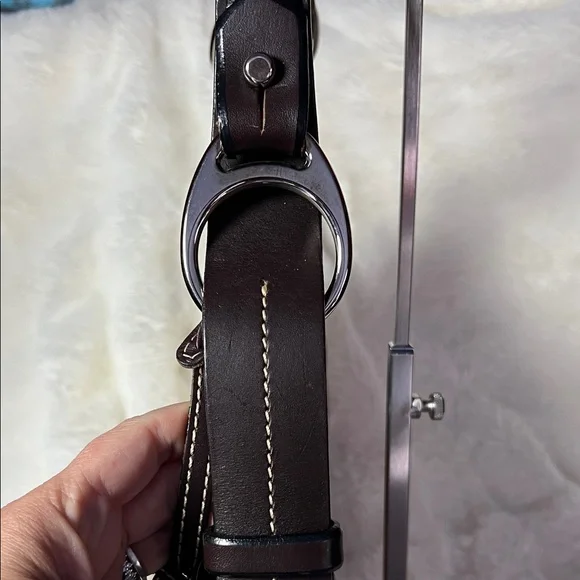 Dooney and Bourke Brown Croc-Embossed Leather Shoulder Bag - Picture 3 of 6